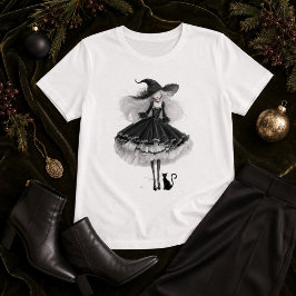 Elegante schwarze Hexe – gothische Aquarell-Kunst T-Shirt