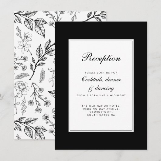 Elegante Schwarze Hochzeit Begleitkarte (Vorne/Hinten)