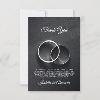 Elegante schwarze Hochzeit Danke Karte Ringe