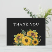 Elegante Schwarze Hochzeit Dankeskarte (Stehend Vorderseite)