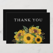 Elegante Schwarze Hochzeit Dankeskarte (Vorne/Hinten)