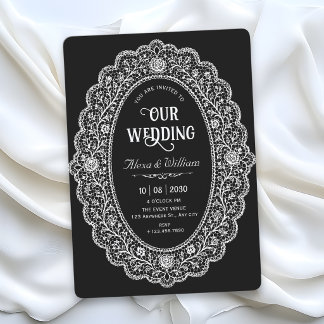 Elegante schwarze Hochzeit Einladung