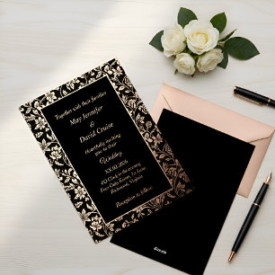 Elegante schwarze Hochzeit mit Premium-Roségold Folieneinladung