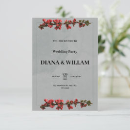 Elegante Schwarze Hochzeit mit roten Blume Einladung