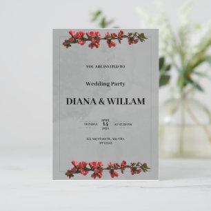 Elegante Schwarze Hochzeit mit roten Blume Einladung
