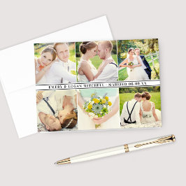 Elegante Schwarze Hochzeit Monogramm Foto Collage Dankeskarte