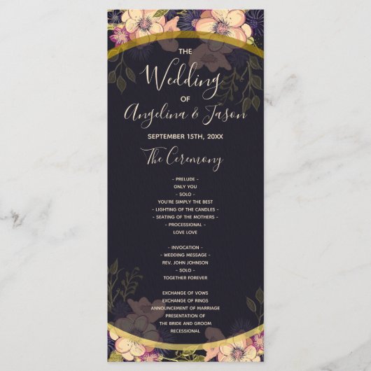 Elegante schwarze Hochzeit Programm (Vorderseite)
