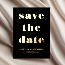 Elegante schwarze Hochzeit Save The Date Gold