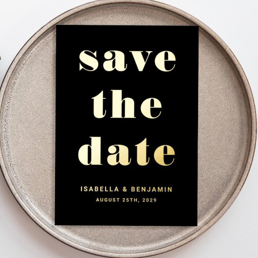 Elegante Schwarze Hochzeit speichern das Datum Gol Folieneinladung