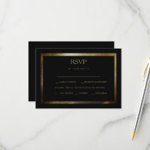 Elegante schwarze Hochzeits-RSVP-Karte mit Gold