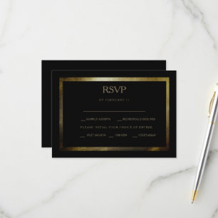 Elegante schwarze Hochzeits-RSVP-Karte mit Gold RSVP Karte