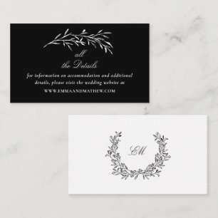 Elegante schwarze Hochzeits-Webseite Details Begleitkarte