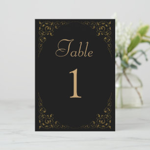 Elegante schwarze Hochzeitstisch-Nummer im Vintage Einladung