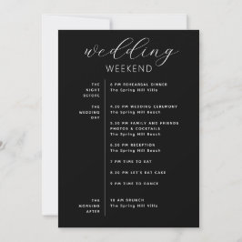 Elegante schwarze Hochzeitswochenend-Terminplan & Einladung