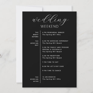 Elegante schwarze Hochzeitswochenend-Terminplan & Einladung