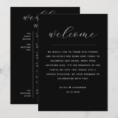 Elegante schwarze Hochzeitswochenend-Terminplan & Einladung (Vorne/Hinten)