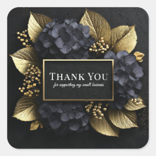 Elegante schwarze Hortensie mit goldenem Blatt Lux Quadratischer Aufkleber