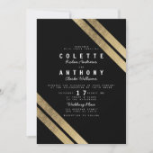 Elegante schwarze Imitate Gold Moderne Streifen Ho Einladung (Vorderseite)