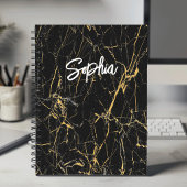 Elegante schwarze Imitate Goldmarmor-Glitzer Notizblock