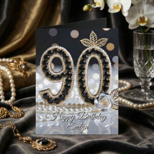 Elegante schwarze Juwelen, Perlen und Gold zum 90.