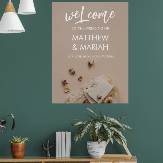 Elegante Schwarze Kalligrafie Blumenzettel Willkom Poster (Wohnzimmer 1)