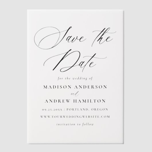 Elegante Schwarze Kalligrafie Hochzeit retten die Pergament Einladungen (Vorderseite)