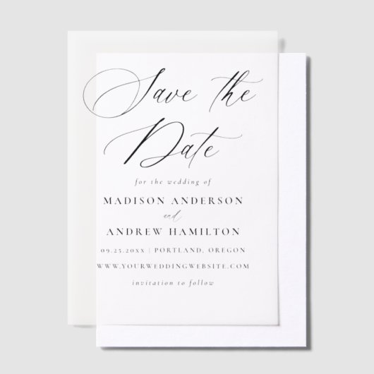 Elegante Schwarze Kalligrafie Hochzeit retten die Pergament Einladungen (Versetzt)