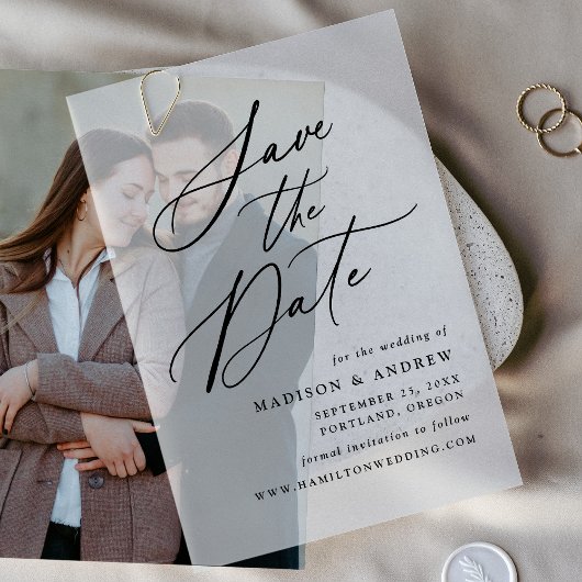 Elegante Schwarze Kalligrafie Hochzeit speichern S Pergament Einladungen