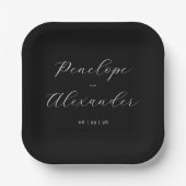 Elegante schwarze Kalligrafie Pappteller (Vorderseite)