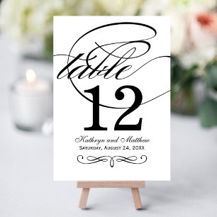 Elegante schwarze Kalligrafie-Tischnummernkarte Einladung
