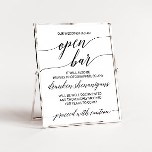 Elegante Schwarze Kalligrafie Vorsicht Offene Bar- Poster