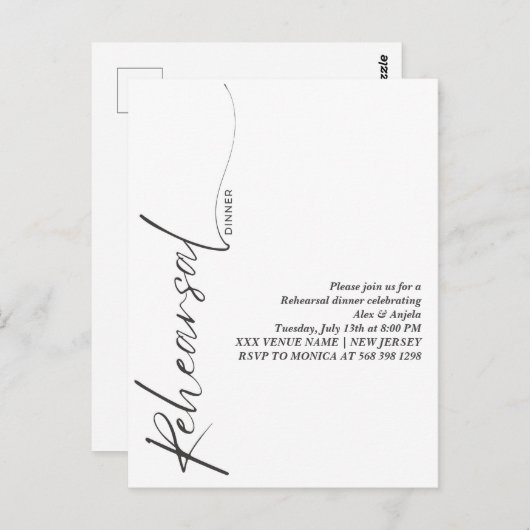 Elegante Schwarze Kalligrafie Weiße Minimale Probe Postkarte (Vorne/Hinten)