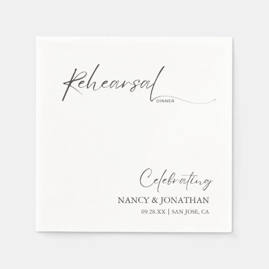 Elegante Schwarze Kalligrafie Weiße Minimale Probe Serviette (Vorderseite)