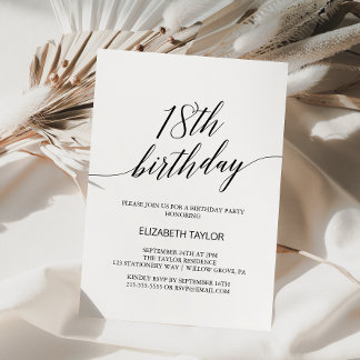 Elegante schwarze Kalligrafie zum 18. Geburtstag Einladung