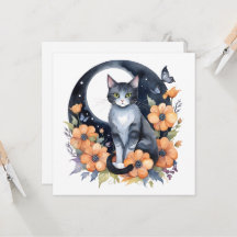 Elegante Schwarze Katze Blumenmoon Kunst, Dichtung