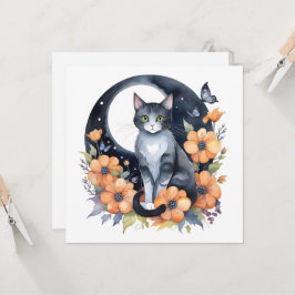 Elegante Schwarze Katze Blumenmoon Kunst, Dichtung Einladung