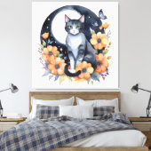 Elegante Schwarze Katze Blumenmoon Kunst, Dichtung Leinwanddruck (Insitu (Schlafzimmer))