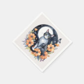 Elegante Schwarze Katze Blumenmoon Kunst, Dichtung Serviette (Ecke)