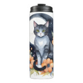 Elegante Schwarze Katze Blumenmoon Kunst, Dichtung Thermosbecher