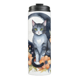 Elegante Schwarze Katze Blumenmoon Kunst, Dichtung Thermosbecher
