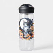 Elegante Schwarze Katze Blumenmoon Kunst, Dichtung Trinkflasche (Vorderseite)