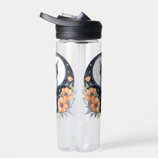 Elegante Schwarze Katze Blumenmoon Kunst, Dichtung Trinkflasche (Rechts)