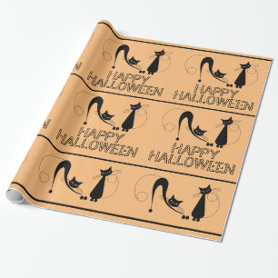 Elegante schwarze Katze, Frohes Halloween Geschenkpapier