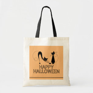Elegante schwarze Katze, Frohes Halloween Tragetasche