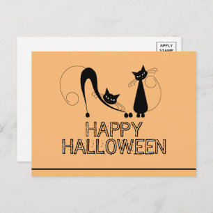 Elegante schwarze Katze, glückliche Halloween-Post Einladungspostkarte