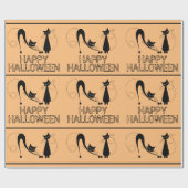 Elegante schwarze Katze, glückliches Halloween Geschenkpapier (Flach)
