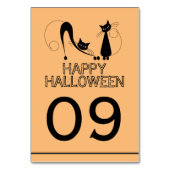 Elegante schwarze Katze, glückliches Halloween Tischnummer (Rückseite)