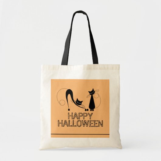 Elegante schwarze Katze, glückliches Halloween Tragetasche (Vorne)