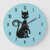 Elegante schwarze Katze Große Wanduhr (Vorderseite)