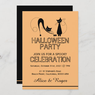 Elegante Schwarze Katze, Halloween-Party Einladung